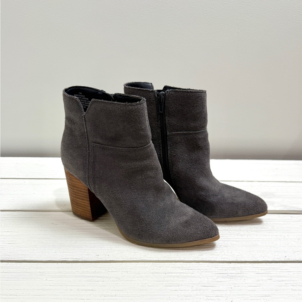 Nine West Keke Gray Leather Ankle Boots Size 7 M